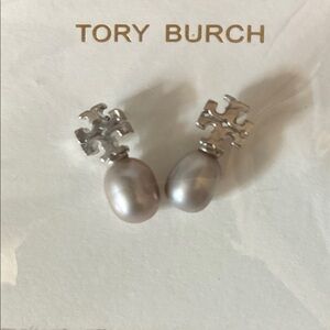 Tory Burch Silver and Gray Pearl Earrings